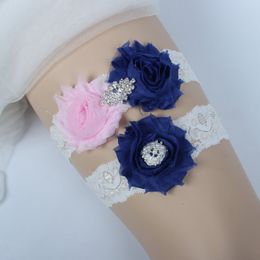 Royal Blue Pink Bridal Leg Garters Prom Garter Bridal Wedding Garter Belt 2 Pieces set Lace Rhinestones Crystals Pearls In Stock Cheap