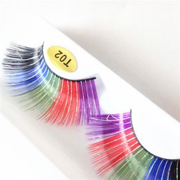 Glitter False Eyelashes Shimmery Purple Fake Lashes for Stage Festival Colourful 1Pair Long Handmade Colourful Lash Beauty