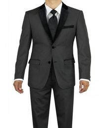 Brand New Charcoal Grey 2 Piece Suit Men Wedding Tuxdos High Quality Groom Tuxedos Black Notch Lapel Side Vent Men Blazer(Jacket+Pants+Tie)2