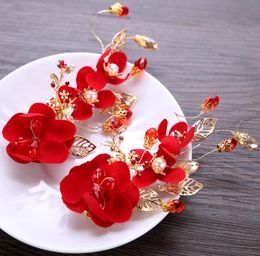 Red hairpin, bride wedding headwear, child flower pin, hand-made headwear hair ornament