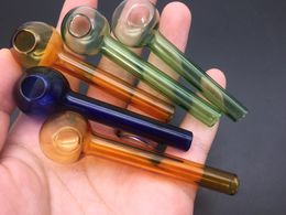 TOP quality Glass Oil Burner handle Smoking Pipes 20mm OD thick Colour glass tube oil pipes 7cm lenght glass smoking pipes free shipping