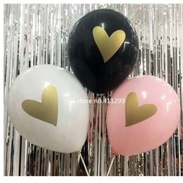 12pcs/lot Heart balloons black white pink balloons with golden glitter heart printing for Birthday hen party Wedding Balloons