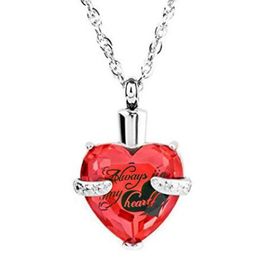 Wholesale custom gem heart - heart January birthstone funeral cremation ashes box necklace pendant fashion jewelry.