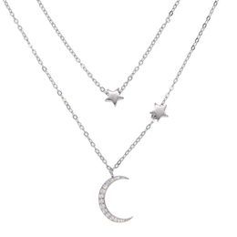 Fine 925 sterling silver factory wholesale 2018 Christmas moon star necklace cz moon charm double layer thin chain minimal delicate style