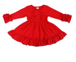 Christmas Kids Girl Dress Fall Red Children Cotton Ruffle Sleeves Princess Dress Toddler Children Clothes