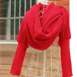 Novelty Desing Long Sleeve Winter Warm Acrylic Woollen Scarf Fashion Women Pure Colour Wool Knitting Scarf Shawls S18101904