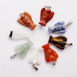 Hot Charms Natural Stone Angel Pendant Beautiful Color mixing Crystal Stone Pendants 15x20mm DIY jewelry making for women free shippin