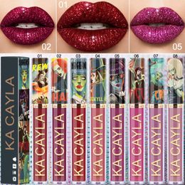 Halloween Skull Style Shimmer Liquid Lipstick Waterproof Long Lasting Sexy Red Glitter Lip Gloss Makeup Lipgloss Red Lip Tint