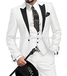 New Style Groomsmen Peak Lapel Groom Tuxedos Ticket Pocket Men Suits Wedding/Prom/Dinner Best Man Blazer(Jacket+Pants+Tie+Vest) K798