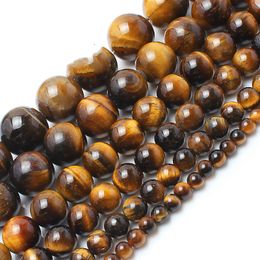 8mm wholesale Natural Stone Beads Yellow Tiger Eye Round Loose Beads For Jewelry Making 15.5" Pick Size 4/6/8/10/12/14 mm