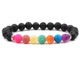 Colourful 8mm Natural Lava Stone Beads Chakra Bracelet volcanic Rock Stone Aromatherapy Essential Oil Diffuser Bracelet for women