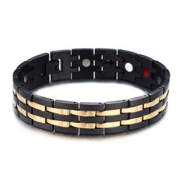 Health Magnetic Bracelet Mens Hand Chain Link Bracelet Black plated Bio Energy Stainless Steel Bracelets&Bangles For Men