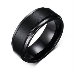 Mens Rings BASIC 8MM Wedding Band Black Pure Tungsten Carbide Engagement Ring for Men Matte Brushed Centre Jewellery bague homme