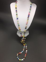 Hand Knotted 7-8mm multicolor baroque freshwater cultured pearl necklace 116cm fashion Jewellery