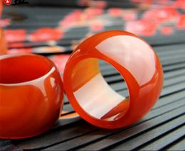 Prosperous jade industry natural red agate straight pull finger chalcedony ring fashion large ring men's