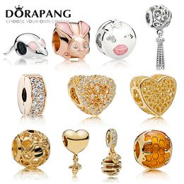 DORAPANG NEW 100% 925 Sterling Silver Charms Bead Rose Gold Mouse 18K Gold Shine Wasp Fee Fit DIY Bracelets factory wholesale