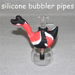 Mini Protable Silicone Bong Hookahs With Glass Bowl Silicon Bubblers Water Pipe Small Oil Rigs Dab Rig Martin blunt bubbler pipes Free DHL