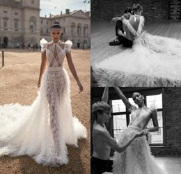 2019 Lior Charchy Bohemian Wedding Dresses Halter Tiered Skirts Ruffle Illusion Sexy Backless Bridal Gowns Sweep Train Beach Weddi257M