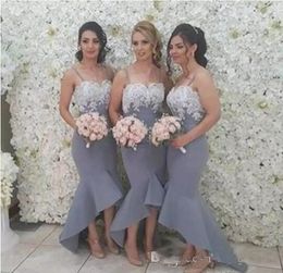 2017 New Hi-Lo Bridesmaid Dresses For Wedding Spaghetti Strap White Lace Mermaid Party Dresses Zipper Back Country Maid Of Honour Dresses