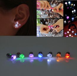 Fashion LED Flashing Light Stainless Steel Rhinestone Ear Stud Earrings Jewelry Rave Toys Gift LED Earrings Christmas Party