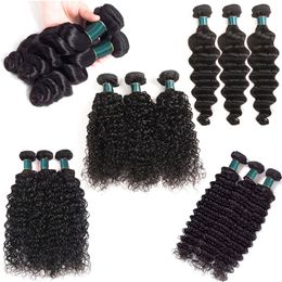 High Quality Human Hair Weave Bundles Natural Black Color 100% Real Brazilian Virgin Hair Extensions Loose/ Deep/Water Wave Loose Deep Curly