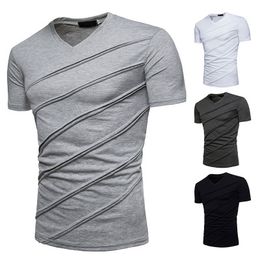 Men's T-Shirts Large Size Men Summer Wrinkle T Shirt V-neck Fashion Casual Solid Cotton Short Top Man Sleeves T-shirt