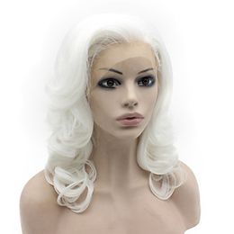 Kurze Körperwelle Bob Weiß Blonde Freie Teil Welle Hochtemperaturfaser Synthetische Haar Lace Front Perücken