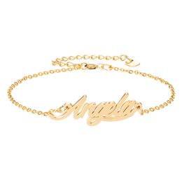 Script Name " Angela " Charm Bracelets for Women 18k Gold plated Stainless Steel Engrave Personalised Custom Bracelets Charm Baby Christmas Gift