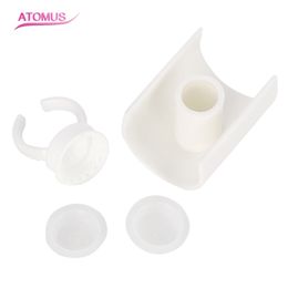1set Semi-permanent Makeup Disposable White Plastic Tattoo Pigments Ink Cup Ring Set Ink Holder For Eyelash Grafting Glue Tray Can Be Mixed