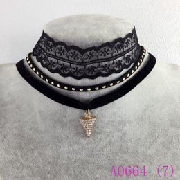 3pcs Steampunk Crystal Stone Pendant Leather Necklaces For Women Vintage Lace Choker Necklace Fashion Jewelry A0664