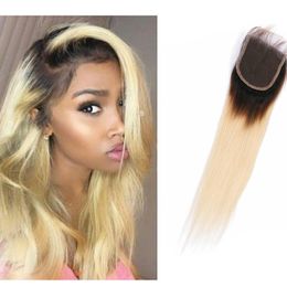 Malaysian Virgin Human Hair Straight 4X4 Lace Closure 1B/613 Blonde Lace Closure With Baby Hair Extensions Top Closure Middle Three Free
