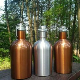 64oz Stainless Steel Hip Flasks 3 Color Beer Growler Swing Whiskey Cold Beer Bottle With Lid Hip Flask Wine Pot WX9-260
