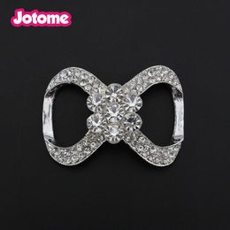 100pcs/lot 50mm Rhinestone Bow ribbon slider buckle For Wedding Invitation card