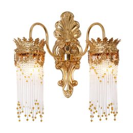 Modern Copper Crystal Bedroom Bedsides Wall Lamp Luxury H65 Balcony Corridor bracket light Villa French Study Room Lighting Fixtures