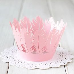 Laser Cut Hollow Feather Cupcake Wrap Paper White Muffin Cake Wrappers Baking Tools for Wedding Birthday Party