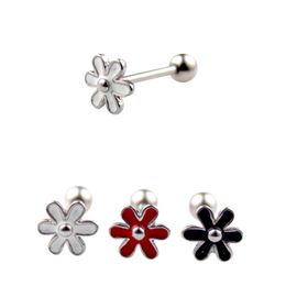 Fashion Cute Black White Red Flowers Tongue Rings Tongue Studs 14G Titanium Steel Barbell Ring Nipple Body Piercing Jewellery Women Gift