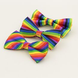 Rainbow bowtie 3 colors Adjust the buckle colorful stripe bow tie Students bow tie for Father's Day tie Christmas Gift