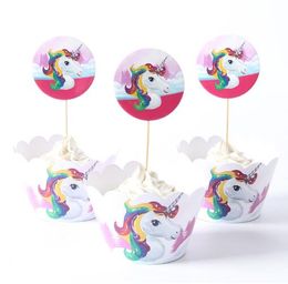 24Pcs/set Unicorn Rainbow cupCake Toppers cake Wrappers Birthday Cake Decoration Baby Shower Party Supplies decorating tools