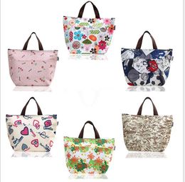 Women Lunch hand Bag Floral oxford fabric cooler bags outdoor aluminium foil insulated bag Food bottle Picnic Lunch boxs storage bag