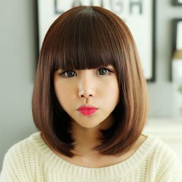 FIXSF501 charming straight short brown hair wigs for modern women wig