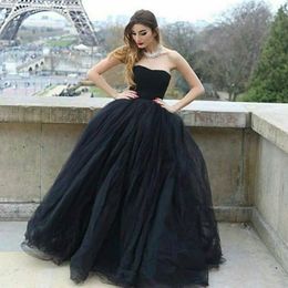 Simple Cheap Ball Gown Prom dress Strapless Ruffles Tulle lace up Back Floor Length Long Evening Formal Dress Gowns Custom Made