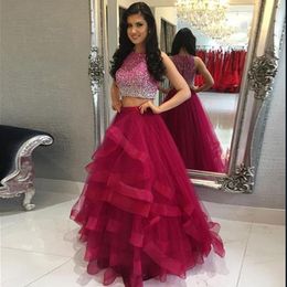 New Arrvial Ball Gown Two Piece Prom Dresses Organza Beaded Graduation Party Dresses Banquet Gown