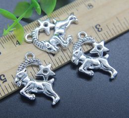 100pcs Capricorn Constellation Alloy Charms Pendant Retro Jewelry Making DIY Keychain Ancient Silver Pendant For Bracelet Earrings 25*21mm