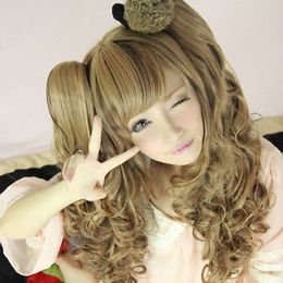70CM Women Long Wavy Curly Double Ponytail Sweet Lolita Wig Costume Cosplay Wigs