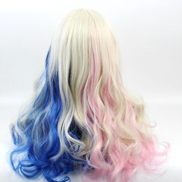 fashion Harley Quinn Wigs Comic Harley Quinn Synthetic Wig Mixed Colour Blue and Pink Ombre Colour Long Wavy Wig halloween wigs for women