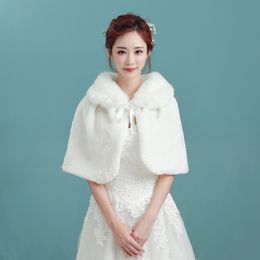 2018 New Winter Ivory Faux Fur Wedding Bridal Bride Evening Prom Wrap Shawl Cape Jacket