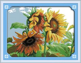 Colourful Sunflowers in wind decor paintings ,Handmade Cross Stitch Embroidery Needlework sets counted print on canvas DMC 14CT /11CT