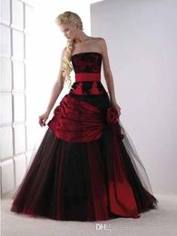 Vintage Black and Red Gothic Wedding Dresses Strapless Lace Tulle Corset Back Non White Bridal Gowns Coloured Couture Custom Made