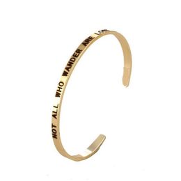 Stainless Steel Silver gold Inspirational "NOT ALL WHO WANDER ARE LOST" Positive Message Thin Bangle Bracelet