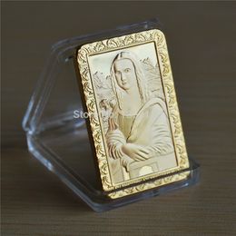 Sample!!! Free Shipping ,24k Gold Plated Mona Lisa, Da Vinci & Vitruvian Man Souvenir Art Ingot Bar Gift